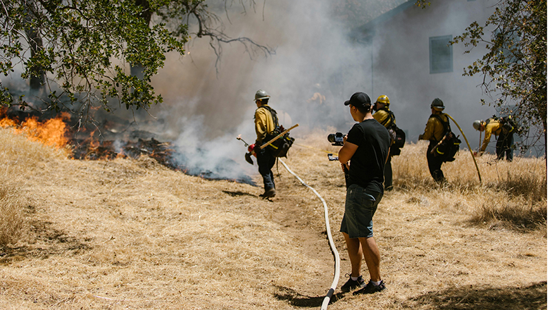 Firefighters putting out wildfire