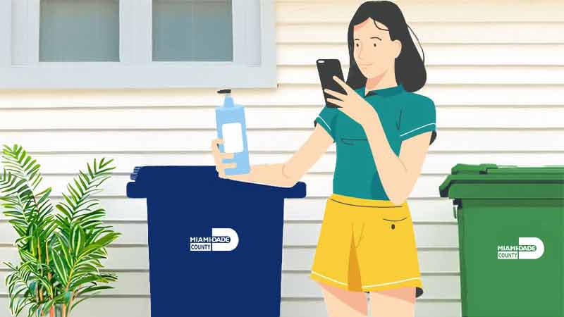 illustration of woman scanning item for recycle