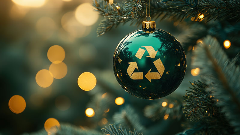 christmas tree ornament with recycle symbol 